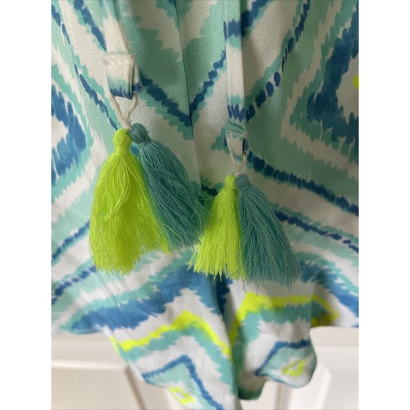 New Southern Tide Blue Kendall Geometric Print Short Romper tassels pockets M - Picture 4 of 9